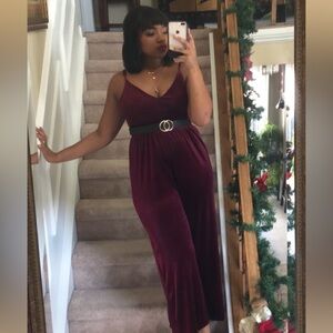 Urban Outfitters Palazzo Red Velvet Jumpsuit